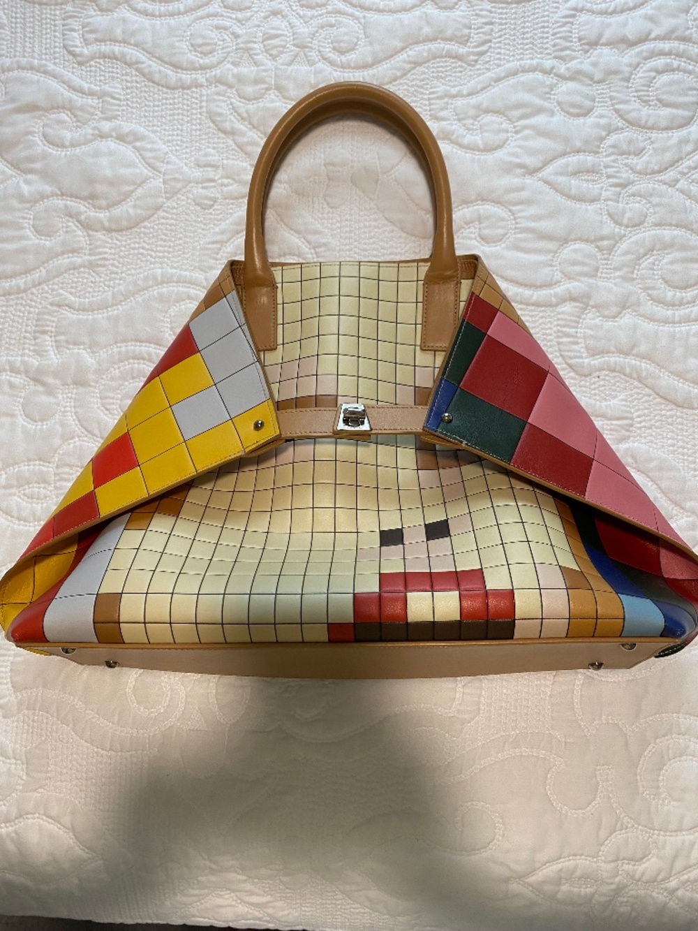 Akris Ai Medium Multi-Color 3D Tile-Print Tote/Bag